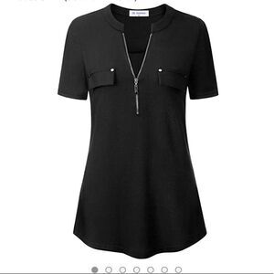 BULOTUS Black V neck Zip Tee-Size Small NWT